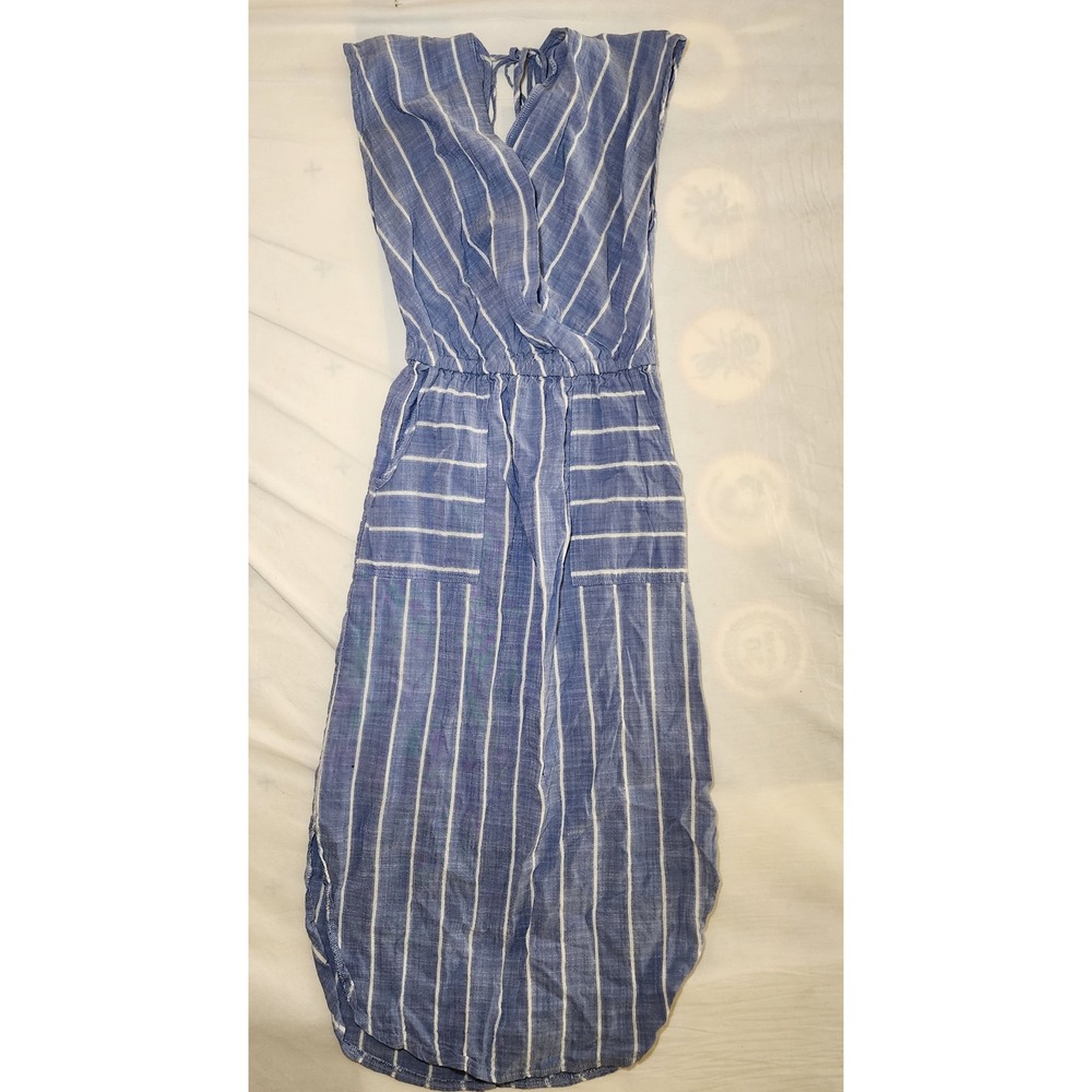 Universal Thread Blue White Striped Surplice Midi Dress Sleeveless XS Pockets